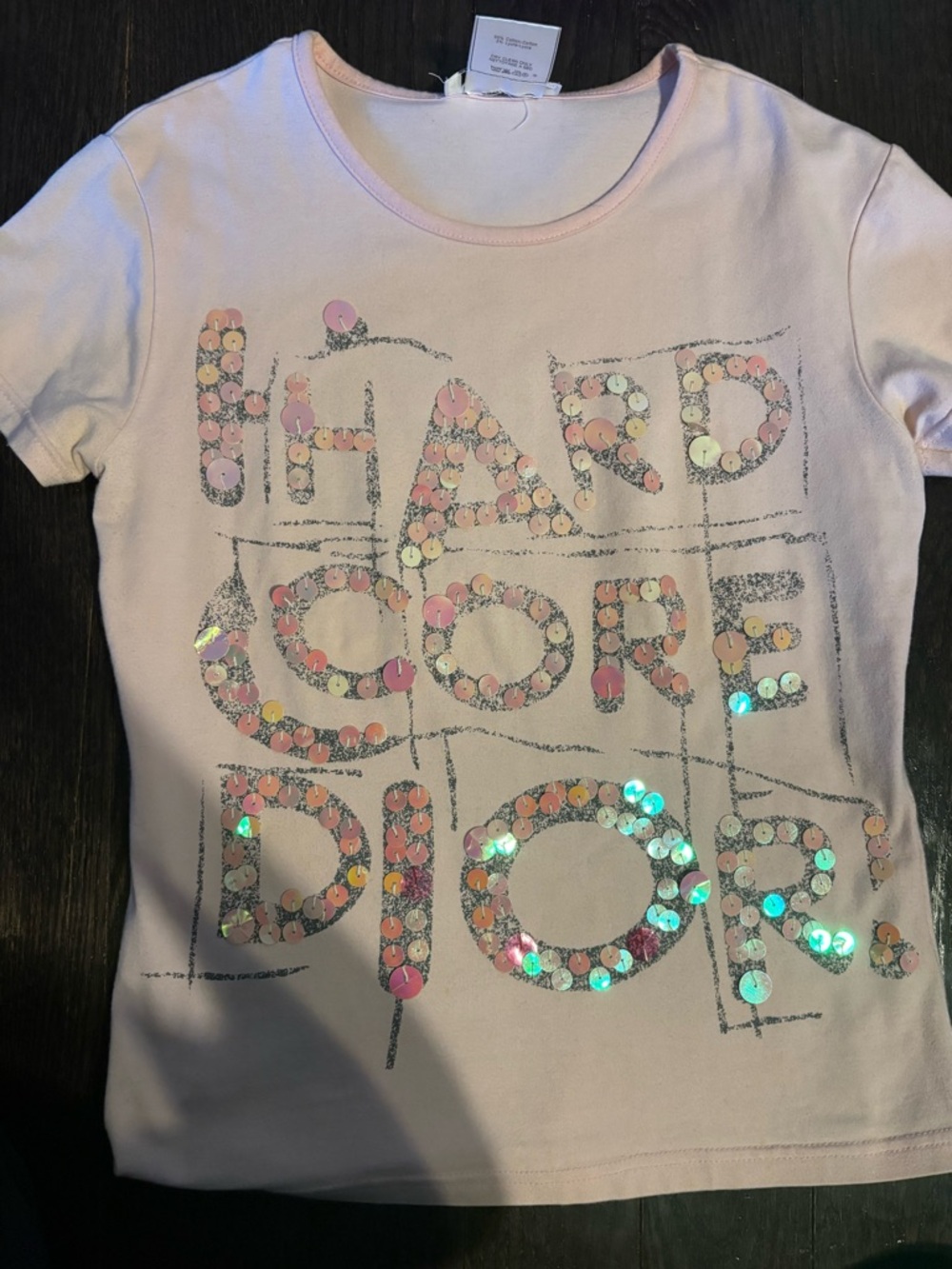 Dior Light Pink Short Sleeve Sequin Logo Tee